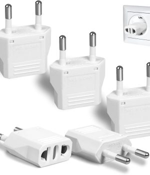 6 Pack US to Europe Plug Adapter – Type C European Travel Adapter, Wall Plug Power Converter for Europe (White)
